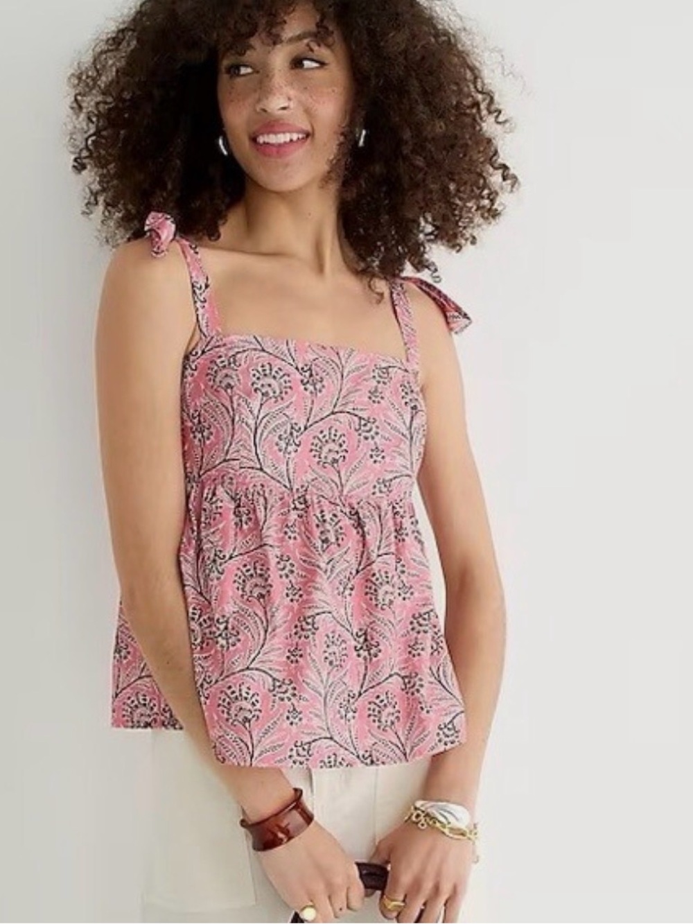 J. Crew Tie Adjustable Strap Tank in Ratti Coral Vines Size 4 Zip Side
